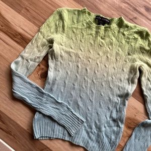 Ralph Lauren Black Label 100% Cashmere Blue Green Ombré Cableknit Sweater Medium